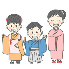 七五三の着物を着た子供たちのイラスト