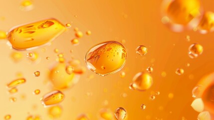 Vibrant Orange and Yellow Oil Droplets in Water A Stunning Display of Light and Reflection
