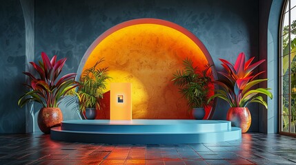 Front-facing podium mockup with customizable podium colors and digital display options. , Minimalism,