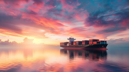 Cargo Ship at Sunset