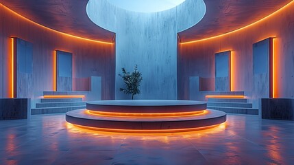 Front view of a stage podium with editable podium angles and digital display screens. , Minimalism,