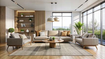 Modern interior living room with minimalist design and neutral colors, interior, room, modern, living room