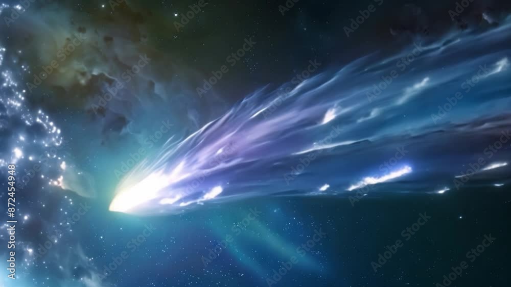 Poster this glowing comet streaks through the darkness of space, leaving a trail of light in its wake.