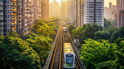 Eco Friendly City Transportation During Sunset in Urban Environment