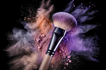 Makeup Brush with Powder Explosion - Beauty Splash, Colorful Burst, Cosmetic Product