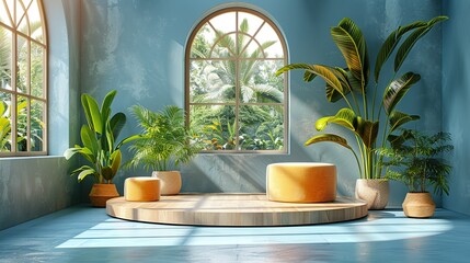 Trade show podium mockup with booth exhibits and diverse audience engagement. , Minimalism,