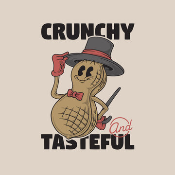 retro cartoon emblem of fancy peanut