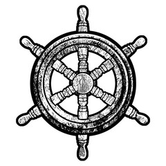 vintage wooden ship steering wheel sketch engraving PNG illustration. T-shirt apparel print design. Scratch board imitation. Black and white hand drawn image. © Oleksandr Pokusai