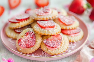 Strawberry Shortcake Cookies on a Pink Plate