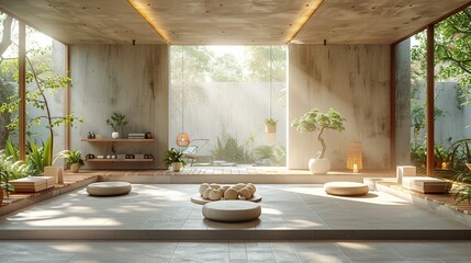 Health and wellness stage mockup with fitness instructors, wellness products, and healthy lifestyle demos. , Minimalism,