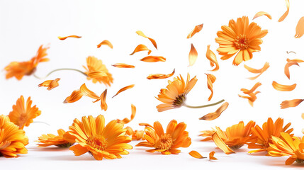 Fototapeta premium Soothing Calendula Extract: Promoting Skin Beauty and Wellness on Clean White Background