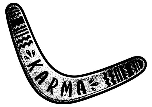 recommend clip art: karma boomerang sketch engraving PNG illustration. T-shirt apparel print design. Scratch board imitation. Black and white hand drawn image.