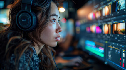 動画編集をする女性