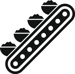 Black silhouette of a conveyor belt transporting full mining carts, a concept of coal mining industry