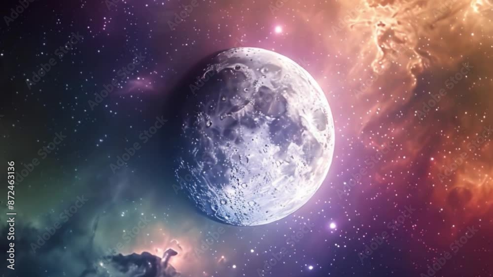 Aufkleber this full moon shines brightly in a starry sky with colorful nebulas.