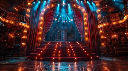 Obraz premium Classic theater stage podium with velvet curtains, vintage lighting, and ornate decoration details. , Minimalism,