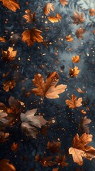 Enchanting Autumn Leaves Cascading in Ethereal Lighting and Dreamy Watercolor Hues