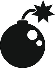 Black and white icon of a round bomb exploding with burning fuse