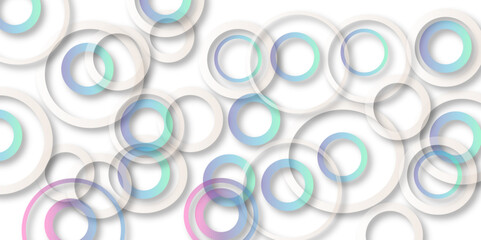 Abstract seamless pattern of randomly arranged light blue rings with soft shadows on white background. Seamless White Circle Pattern. poster, brochure, design artwork, template, banner,