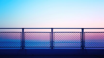 metal fence with a gradient color effect, transitioning from deep blue at the bottom to sky blue at the top