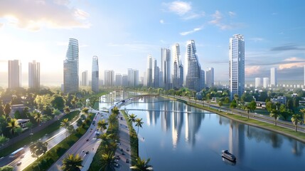 Fototapeta premium Find the perfect image of a smart city concept., clean background, Photo stock style, clean background, no copyrighted logo, no letters