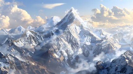 Majestic mountain peak snow covered panoramic landscape generated. 