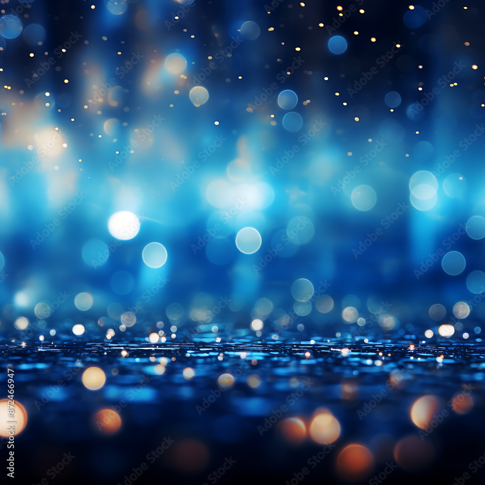 Wall mural abstract blue background with bokeh defocused lights and stars