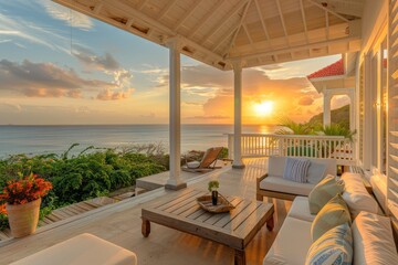 Obraz premium Sunset View From a Caribbean Terrace