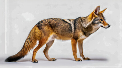 Fototapeta premium Full body profile of coyote isolated on white background with copyspace area.