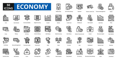 economy icon line collection set money
