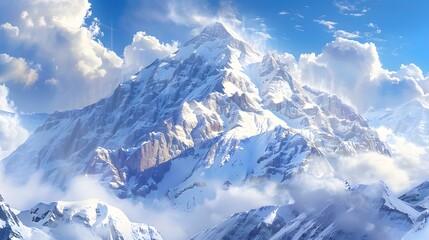 Obraz premium Majestic mountain peak snow covered panoramic landscape generated. 