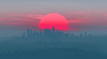 Obraz premium Retro Sunset Over a Cityscape