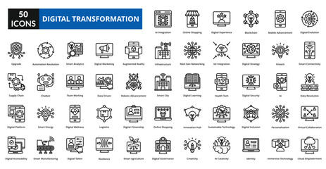 digital transformation icon line collection set digital evolution
