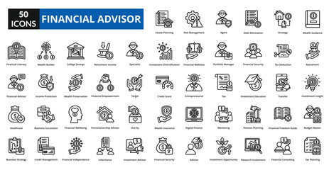 financial advisor icon line collection set