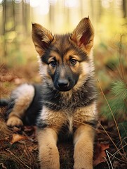 German shepherd puppy in the woods , generated by AI. High quality photo