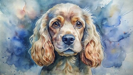 Close-up watercolor of a Cocker Spaniel.