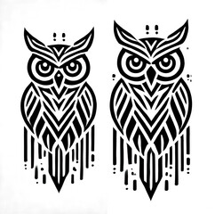Obraz premium TRIBAL TATOO トライバル タトゥ 刺青 蝶 和柄 フクロウ OWL