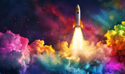 Rocket Launch A rocket blasting off, symbolizing a startup launch, with vibrant, dynamic colors