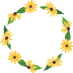 floral frame with Rudbeckia flowers, wedding frame with beautiful yellow color flowers