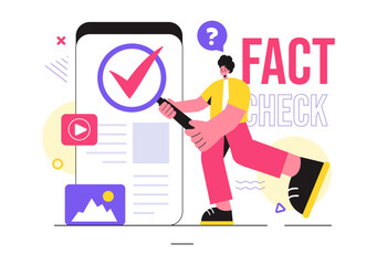 Fact or Fake Check News Vector Illustration with Myths vs Facts for Thorough Verification and Evidence Comparison in a Flat Cartoon Style Background