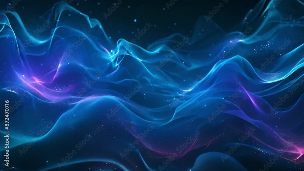 Aufkleber A digital rendering of abstract blue and pink waves with a starry background.
