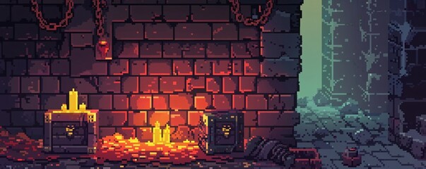 Dungeon Interior with Candles and Chests