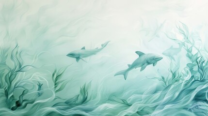 Fototapeta premium Two sharks swimming in the ocean