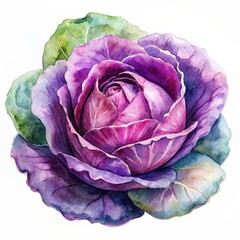 Obraz premium Close-up of a watercolor purple cabbage slice isolated on white background.