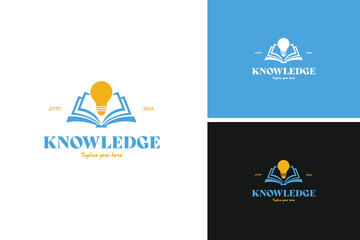 Book with a light bulb logo design, symbolizing knowledge and innovation for an educational startup. Vector illustration template idea