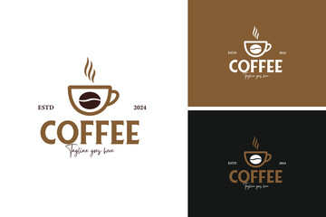 Coffee cup with coffee beans forming steam logo design, perfect for a café or coffee shop. Vector illustration template idea