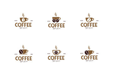 Obraz premium Set of coffee cup with coffee beans forming steam logo design vector illustration template idea