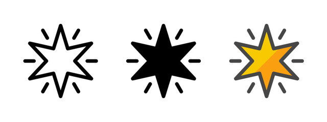 Multipurpose star vector icon in outline, glyph, filled outline style. Three icon style variants in one pack.