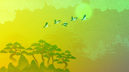 Oriental painting wallpaper illustration Landscape painting Mountains and clouds  산 구름 