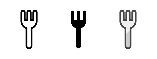 Multipurpose fork vector icon in outline, glyph, filled outline style. Three icon style variants in one pack.